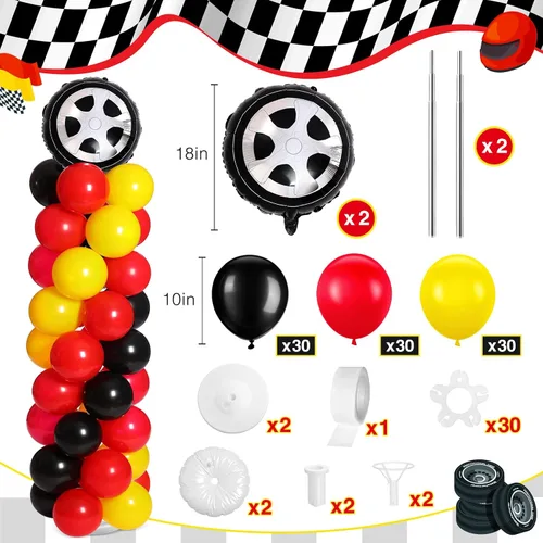 Miniatura 2 de Lunmon 159 piezas de decoración de fiesta de cumpleaños de autos de carreras, incluye 129 semáforos, juego de soporte para globos, 2 neumáticos