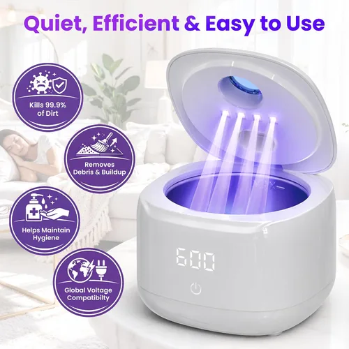 Miniatura 6 de Limpiador ultrasónico de retenedores – Limpiador de dentaduras postizas de 49 kHz para protectores bucales, retenedores, alineadores, joyas