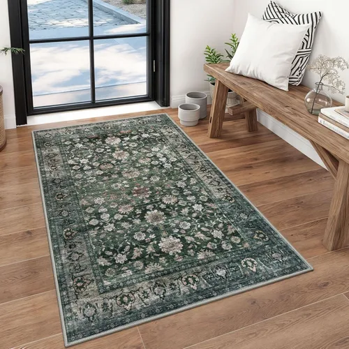 Miniatura 128 de KUTA Alfombras vintage de 2 x 3 pies para entrada, antideslizantes, lavables, tapete para puerta de interior con estampado floral, azul, gris, Azul