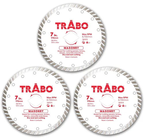 Miniatura 9 de Trabo Paquete de 3 cuchillas de unión de metal con borde turbo de mampostería de 4 pulgadas para cortar cemento, adoquines, hormigón con barra