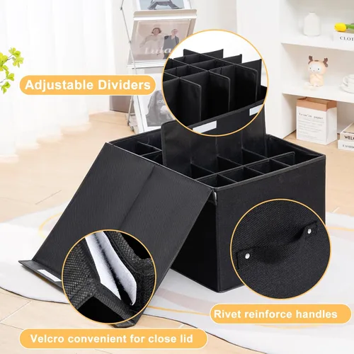 Miniatura 2 de Organizador de zapatos para armario, caja de almacenamiento de zapatos plegable con divisores ajustables, gran contenedor de almacenamiento
