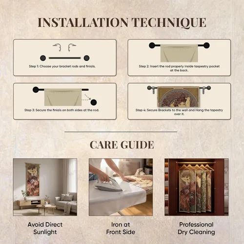 Miniatura 4 de Charlotte Home Furnishings Inc - Tapiz belga de primera calidad con piedra de amatista Mucha para colgar en la pared, 67 x 28 pulgadas, mezcla