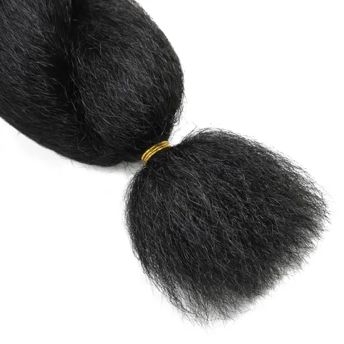 Miniatura 6 de Extensiones de cabello rizado rizado de 22 pulgadas con ganchillo de zorra - Fibras sintéticas Yaki de alta calidad negro natural para mujeres 1B-22
