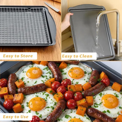 Miniatura 7 de Bandeja para hornear con rejilla de enfriamiento, bandeja de acero al carbono de 17 x 11 x 0.5 pulgadas para hornear [1 hoja + 1 rejilla], bandeja