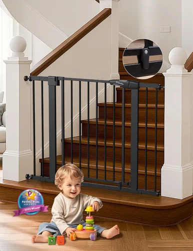 Babelio Puerta magnética para bebés de 29 a 43 pulgadas para escaleras, puertas, casa, cocina, puerta para mascotas de 30 pulgadas de alto con Negro