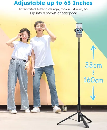 Miniatura 3 de VRIG - Trípode para selfie para teléfono de 63 pulgadas, trípode extensible para teléfono celular con control remoto inalámbrico, soporte de trípode