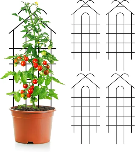 Miniatura 10 de ARIFARO Enrejado de metal de 24 pulgadas para plantas trepadoras, paquete de 4 enrejados para plantas en maceta, enrejado negro para interiores