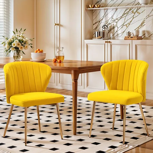 Miniatura 14 de Juego de 2 sillas de comedor de terciopelo, sillas de tocador tapizadas modernas con patas de metal dorado para comedor, cocina, tocador y patio