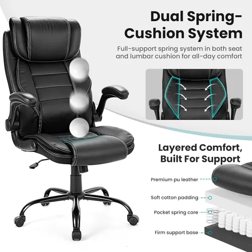 Miniatura 4 de Silla de oficina ejecutiva grande y alta, 400 libras para personas pesadas, silla de escritorio ergonómica para computadora con soporte lumbar
