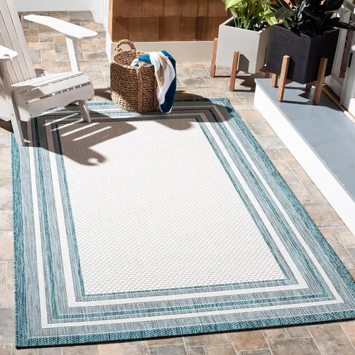Miniatura 81 de SAFAVIEH Alfombra lavable al aire libre Courtyard Collection – 4' x 5'7", beige oscuro y beige, no desprende pelusa y fácil de limpiar, ideal