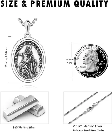 Miniatura 570 de Collar de plata de ley 925 con medalla de San Patrón, colgante de protección católica, amuleto, joyería religiosa para hombres y mujeres