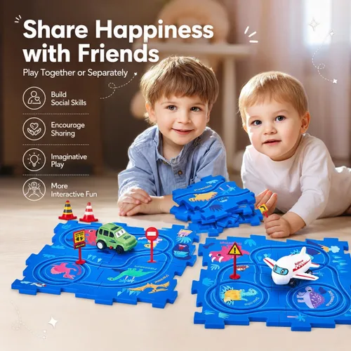 Miniatura 6 de hahaland Puzzle Racer Juego de Pista de Coches para Niños - Tamaño Más Grande de 5x5 Pulgadas de Cada Pieza, Juguetes para Edades 3-4, para Niños