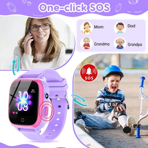 Miniatura 5 de cjc Reloj inteligente 4G para niños con rastreador GPS, aplicable globalmente, mensajes de texto y llamadas, reloj para niños de 4 a 12 años