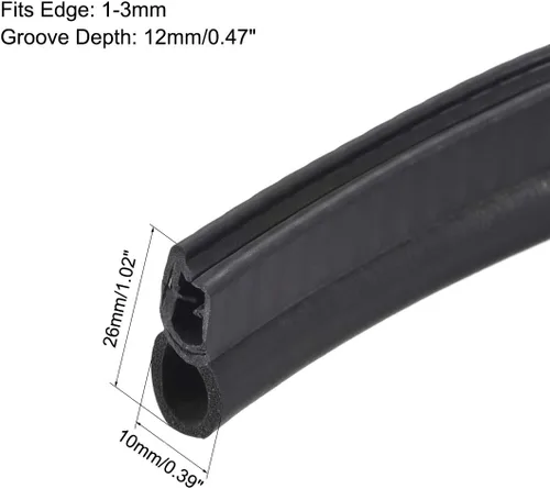 Miniatura 2 de uxcell Sello de recorte con bombilla superior, hoja protectora de borde de canal de sello de goma EPDM, se adapta a borde de 0.039-0.118 in de 6.6