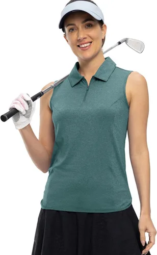 Miniatura 3 de YSENTO Camisas de golf sin mangas para mujer, ropa con cuello de 14 con cremallera de secado rápido, camisas polo de tenis