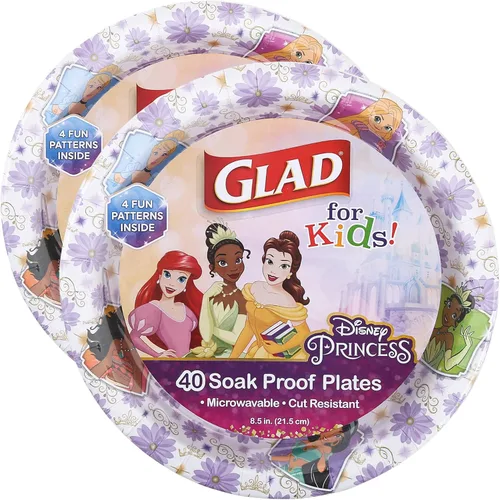 Miniatura 9 de Glad Platos de Papel Desechables de Princesas Disney para Niños, Marcos Florales - Resistentes, A Prueba de Absorción, Aptos para Microondas, Platos