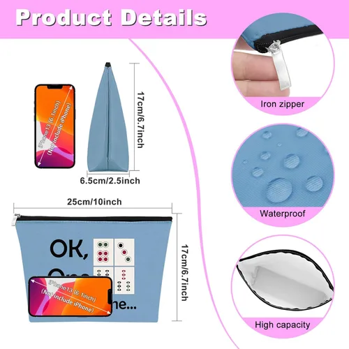 Miniatura 2 de Mxrymvu Mahjong - Bolsa de maquillaje para niñas, regalo para amantes de Mahjong, bolsa de cosméticos, regalos de jubilación para ella, Azul