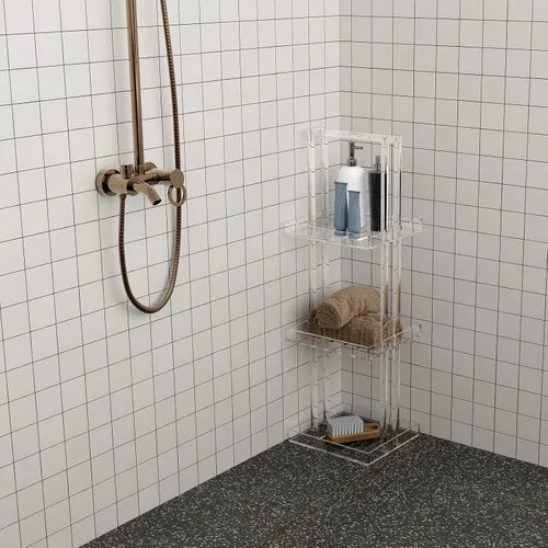 Miniatura 7 de Aquiver Organizador de ducha de acrílico de pie, soporte organizador de ducha de 3 niveles con asa, organizador de ducha esquinero para baño