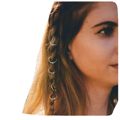 Miniatura 10 de Juego de anillos para el cabello de concha bohemia, pinzas trenzadas doradas, bucles para el cabello de rastas y accesorios de joyería africana
