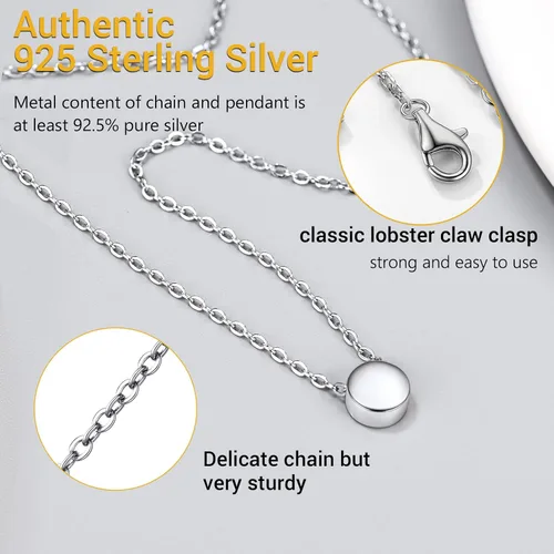Miniatura 4 de PROSILVER Collar delicado de plata de ley 925 para mujer, corazón, cruz, redondo, estrella, luna, triángulovertical, 16 a 18 pulgadas ajustable