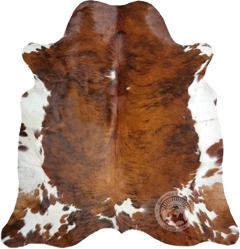 LUXURY COWHIDES alfombra tricolor de coloración berrenda XL de 6 x 8 pies, 180 cm x 240 cm aproximadamente, de calidad superior Vientre blanco