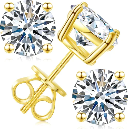 Aretes tipo dormilona de moissanita de 0.2 a 0.394 in, chapado en oro rosa blanco amarillo de 18 quilates, chapado en oro rosa S925, corte redondo,
