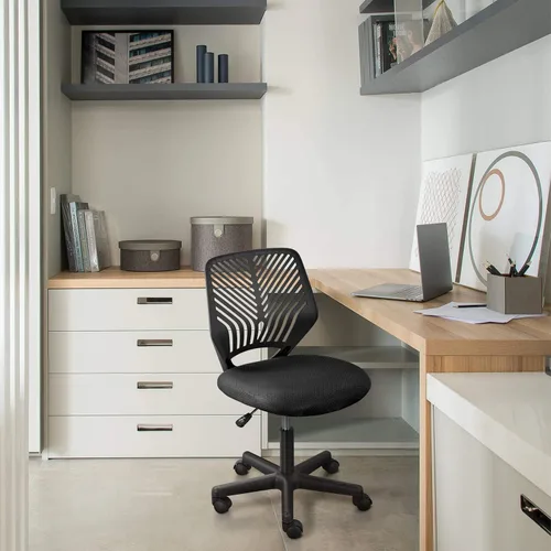 Miniatura 2 de Topeakmart Silla de oficina sin brazos, silla de estudio de computadora giratoria ajustable de malla para espacios pequeños, color negro