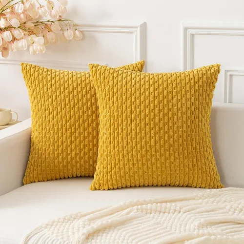 Miniatura 71 de Kevin Textile - Juego de 2 fundas de almohada decorativas de pana de 22 x 22 pulgadas, suaves, estilo bohemio, a rayas, decoración moderna del hogar