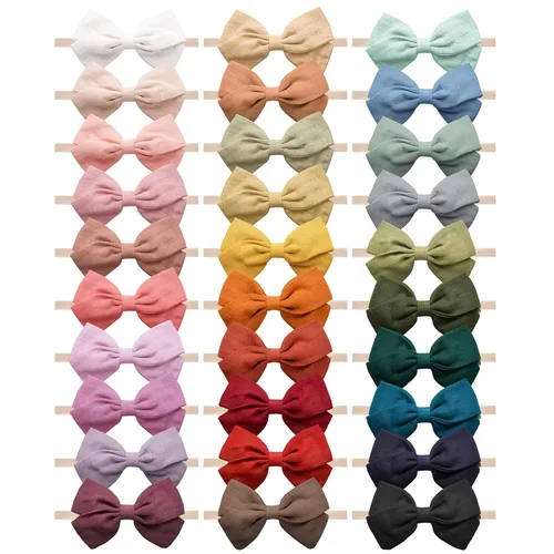 Jesries 30 diademas para bebé, lazos para el pelo para niñas, diademas de nailon con lazos de lino, accesorios para la cabeza hechos a mano para