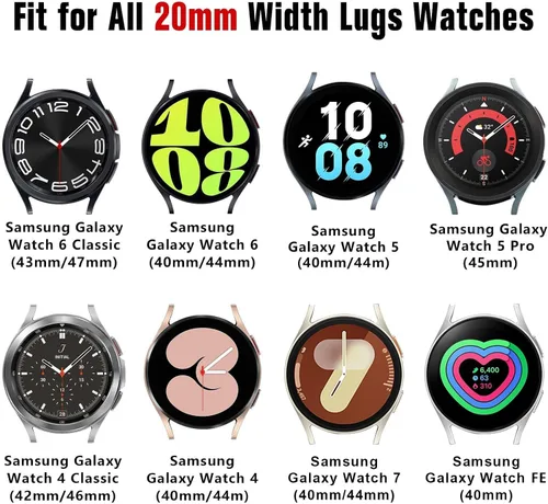 Miniatura 7 de Correas brillantes compatibles con Samsung Galaxy Watch 7/FE/6/5/4 de 1.575 pulgadas, 1.732 pulgadas, 5 Pro, Watch 6/4 Classic 1.693 in 1.850 in