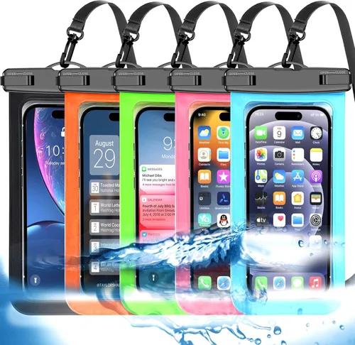 Miniatura 15 de Paquete de 5 bolsas impermeables universales para teléfono de hasta 8.3 pulgadas, bolsa seca impermeable para teléfono, nivel de protección: IP68