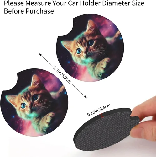 Miniatura 2 de Portavasos para automóvil con estampado de gato Galaxy para portavasos universales antideslizantes, paquete de 2 soportes para tazas, almohadilla