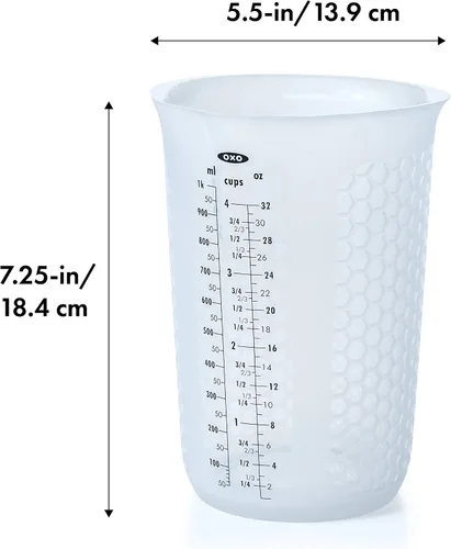 Miniatura 2 de 1 taza de medir de silicón para exprimir y verter, con patrón Stay-Cool, de la marca Oxo Good Grips, Transparente
