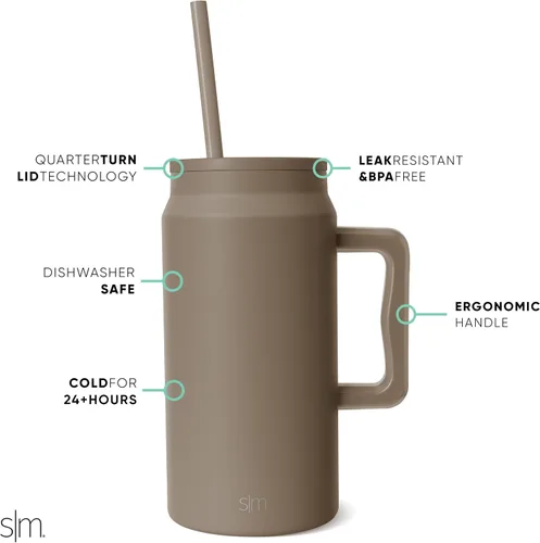 Miniatura 30 de Simple Modern - Vaso de 1,5 l con asa y tapa con pajita, botella de agua grande de acero inoxidable reutilizable con aislamiento, colección Trek