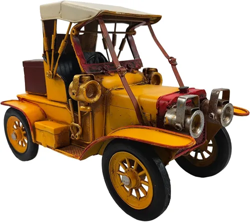 -Hierro clásico amarillo vintage modelo de coche coleccionable decoración de vehículo coleccionable, decoración navideña de coche vintage de metal,