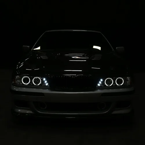 Miniatura 6 de SPEC-D TUNING Faros delanteros LED de doble ángel con proyector, cromados, compatibles con modelos BMW E39 5-Series 1996-2003 sin faros OE de xenón