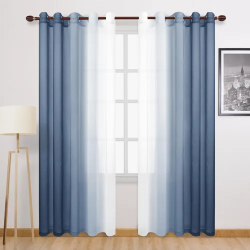 Miniatura 54 de DWCN Cortinas Transparentes de Lino Sintético Negro Degradado Ombré - Cortinas Semi Transparentes de Gasa con Ojales en la Parte Superior