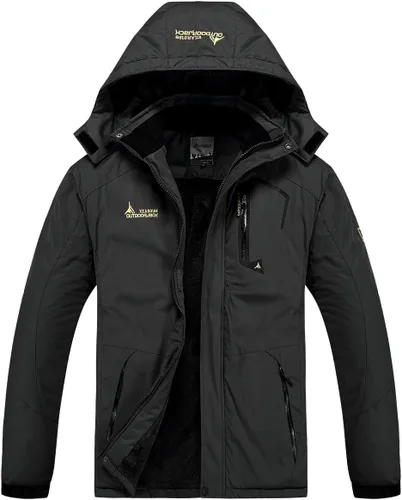 Miniatura 2 de MANSDOUR Chaqueta de senderismo para hombre, impermeable, cálida, forro polar, para invierno, snowboard, cortavientos, con capucha
