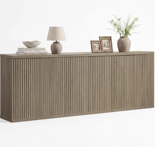 Miniatura 14 de SICOTAS Armario de buffet con aparador de almacenamiento, diseño moderno con puertas y estantes, consola multimedia acanalada, mesa de café