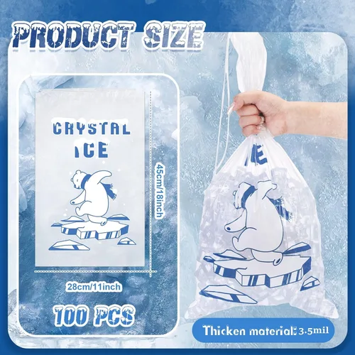 Miniatura 2 de Honoson 100 bolsas de almacenamiento de hielo de plástico de 8 libras con cierre de cordón de algodón para barbacoas, campamentos, puestos