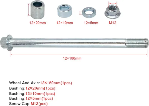 Miniatura 2 de Mokuo Eje Delantero Trasero de 12mm 180mm con Bujía 5mm 10mm 20mm Compatible con Pit Dirt Bike Ciclomotor Scooter QUAD ATV Mini Bike Parts