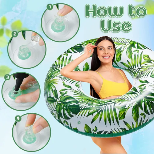 Miniatura 4 de Simgoing Flotador de piscina jumbo de 47.24 pulgadas, tubo inflable de flotador de hojas tropicales, tubo de piscina con hojas verdes, tubo inflable