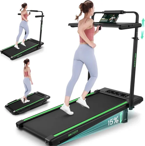 Miniatura 14 de ANCHEER Cinta de correr con inclinación del 12%/15% de 3.5HP, máquina plegable para debajo del escritorio con barra de mano, capacidad de 320-450lb
