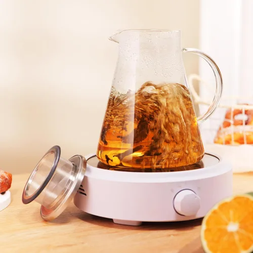 Miniatura 4 de CNGLASS Tetera de vidrio de 30.5 oz/900 ml segura para estufa, tetera de un toque transparente, tetera para té floreciente y de hojas sueltas