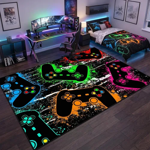 Miniatura 15 de Alfombras de Jugador para Dormitorio de Niños, Pintura de Dibujos Animados con Gamepad, Alfombra para el Hogar para Adolescentes, Decoración Genial
