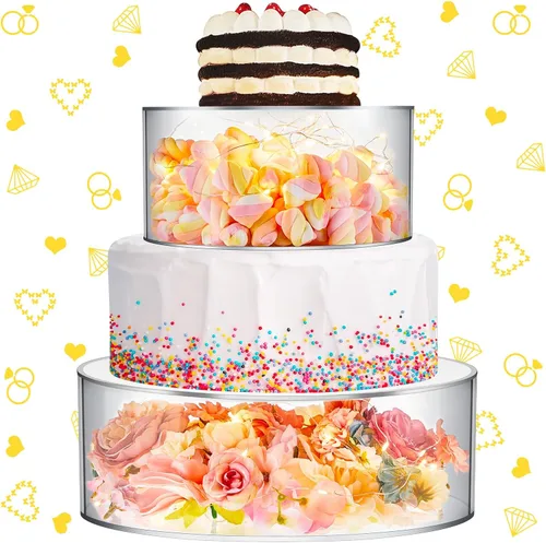 Miniatura 9 de Sunnyray 2 piezas de soportes para pastel de acrílico para mesa de postres, elevador de pastel transparente y relleno, soporte para cupcakes