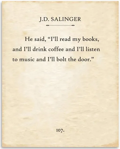 J.D. Salinger - I'll Read My Books - Impresión de página de libro de tipografía sin marco de 11 x 14 pulgadas, gran regalo y decoración para