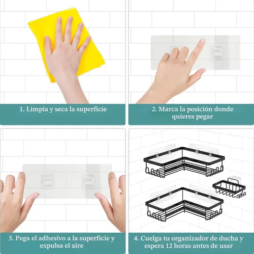 Miniatura 7 de StorageRight Organizador de ducha de esquina, paquete de 3 accesorios de baño adhesivos con soporte para jabón, estante organizador de ducha