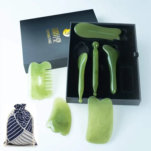 Miniatura 4 de 7 Piezas Herramienta de Masaje de Raspado Gua Sha, Juego de Herramientas de Masaje de Resina Natural GuaSha para Liberación de Cara, Espalda