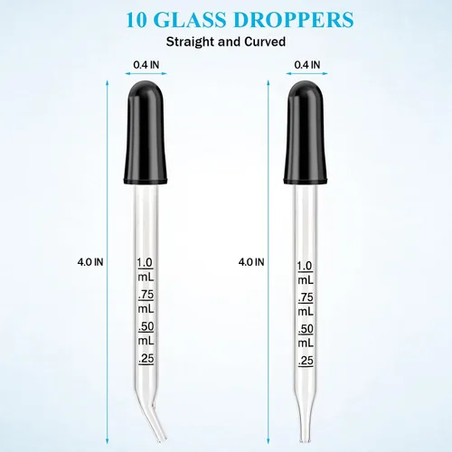 Miniatura 2 de Herain Cuentagotas de Vidrio, Cuentagotas para Oídos y Ojos - Puntas Curvas y Rectas, Cuentagotas de 1ml para Aceites Esenciales, Laboratorio